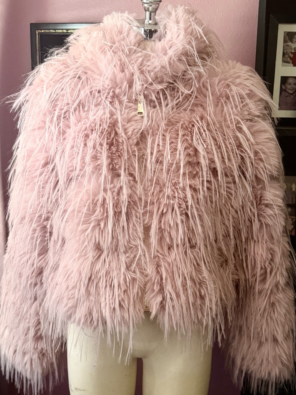 Pink Faux-Fur Bomber Jacket - Women's Cozy Statement Coat - Picture 3 of 7